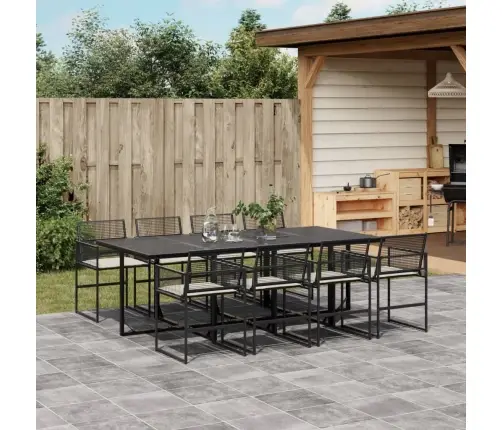 9-Daļīgs Dārza Mēbeļu Komplekts, Matrači, Melns, Pe Rotangpalma Vidaxl