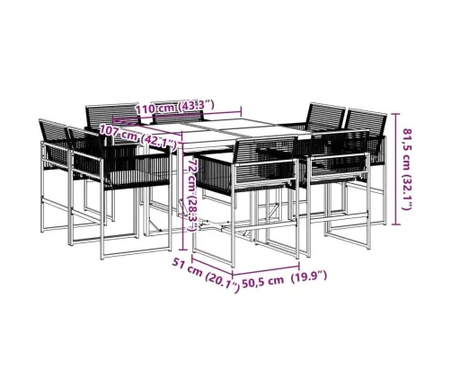 9-Osaline Aiamööbli Komplekt Patjadega, Must, Polürotang