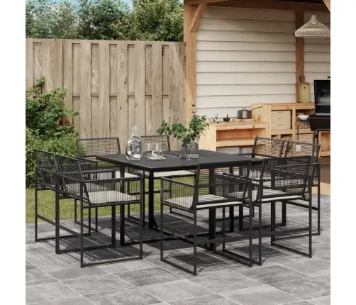 9-Osaline Aiamööbli Komplekt Patjadega, Must, Polürotang