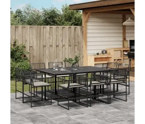 11-Daļīgs Dārza Mēbeļu Komplekts, Matrači, Melna Pe Rotangpalma Vidaxl