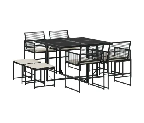 9-Daļīgs Dārza Mēbeļu Komplekts, Matrači, Melns, Pe Rotangpalma Vidaxl