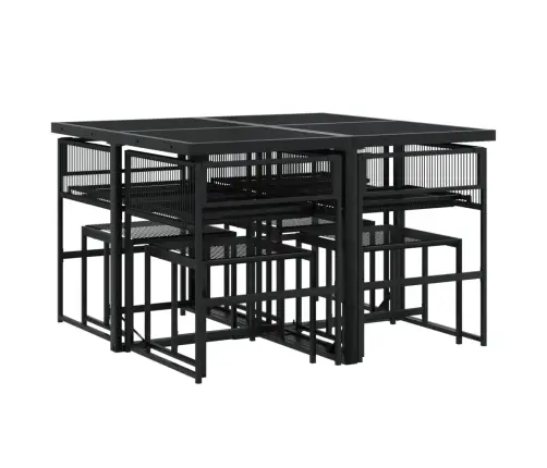 9-Daļīgs Dārza Mēbeļu Komplekts, Matrači, Melns, Pe Rotangpalma Vidaxl