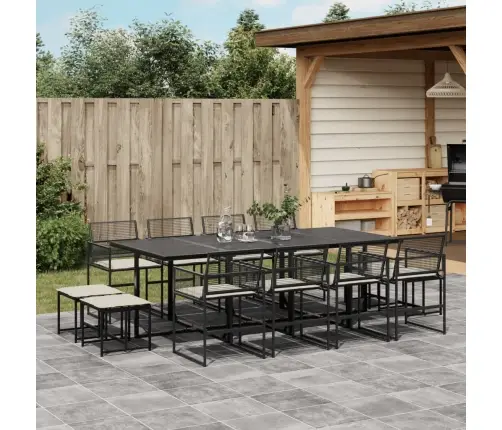 Sodo Komplektas Su Pagalvėlėmis, 13 Dalių, Juodas, Poliratanas