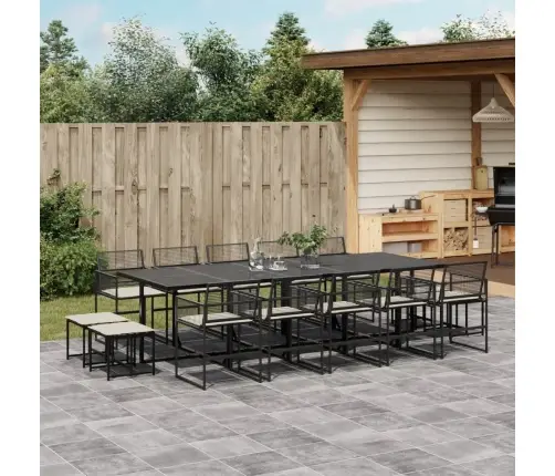 15-Daļīgs Dārza Mēbeļu Komplekts Ar Matračiem, Melns Pe Vidaxl