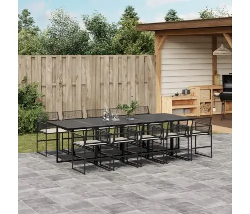 11-Daļīgs Dārza Mēbeļu Komplekts, Matrači, Melna Pe Rotangpalma Vidaxl