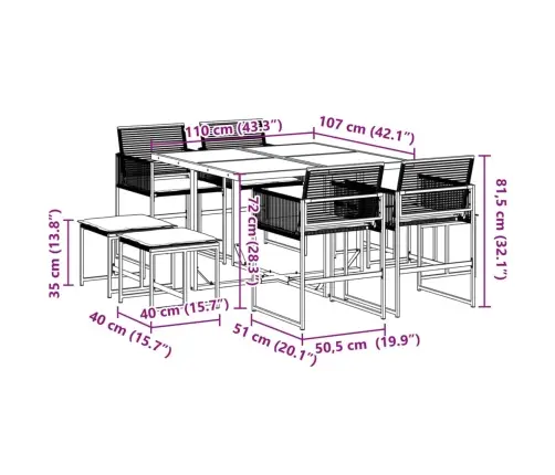 9-Osaline Aiamööbli Komplekt Patjadega, Must, Polürotang
