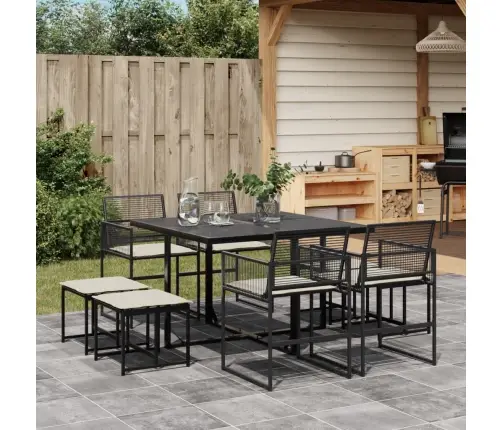 9-Osaline Aiamööbli Komplekt Patjadega, Must, Polürotang