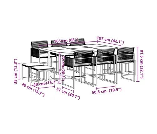 11-Osaline Aiamööbli Komplekt Patjadega, Must, Polürotang