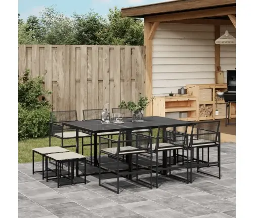 11-Osaline Aiamööbli Komplekt Patjadega, Must, Polürotang