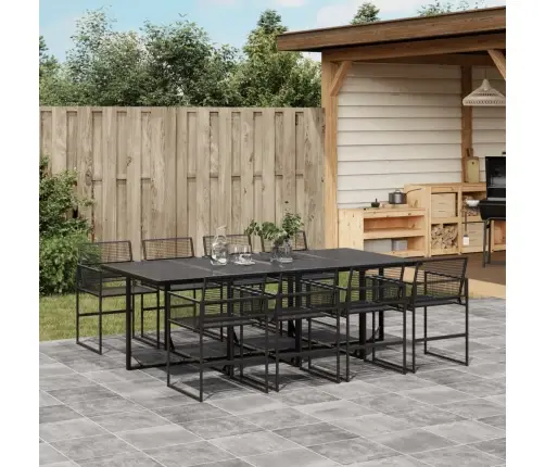 9-Daļīgs Dārza Mēbeļu Komplekts, Melns, Pe Rotangpalma Vidaxl