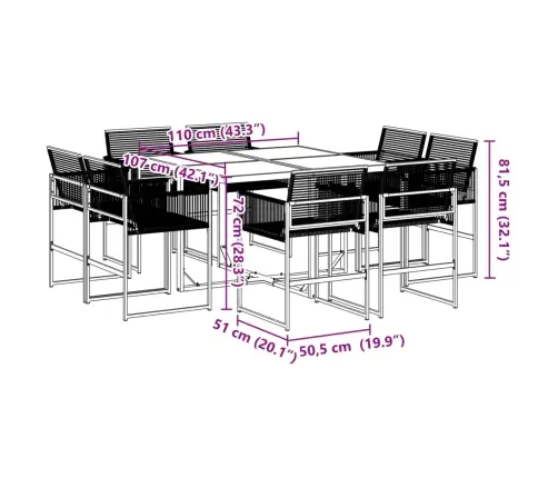 Sodo Valgomojo Baldų Komplektas, 9 Dalių, Juodas, Poliratanas