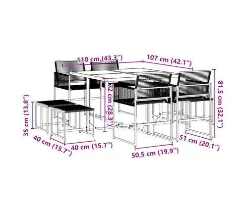 9-Daļīgs Dārza Mēbeļu Komplekts, Melns, Pe Rotangpalma Vidaxl