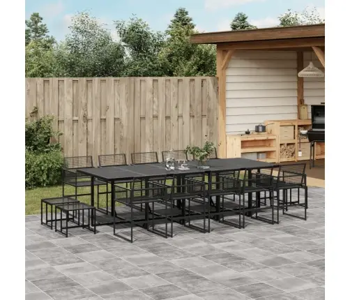 15-Daļīgs Dārza Mēbeļu Komplekts, Melna Pe Rotangpalma Vidaxl