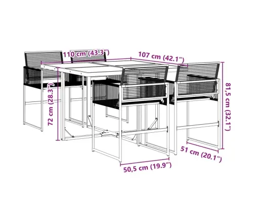 5-Osaline Aiamööbli Komplekt, Must, Polürotang