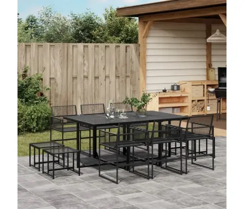 11-Daļīgs Dārza Mēbeļu Komplekts, Melna Pe Rotangpalma Vidaxl