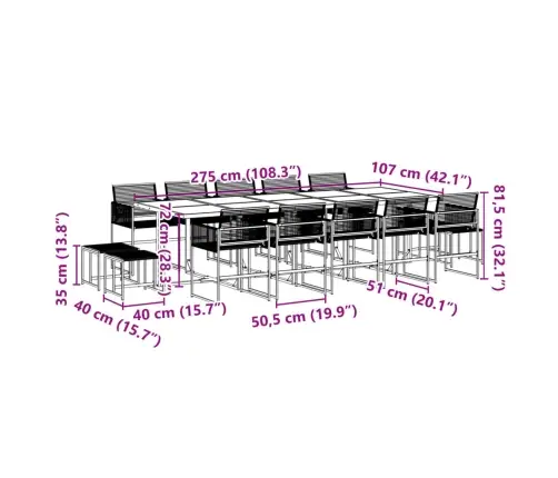 15-Daļīgs Dārza Mēbeļu Komplekts, Melna Pe Rotangpalma Vidaxl