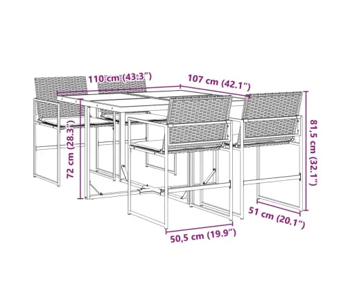 5-Daļīgs Dārza Mēbeļu Komplekts, Matrači, Melna Pe  Rotangpalma Vidaxl