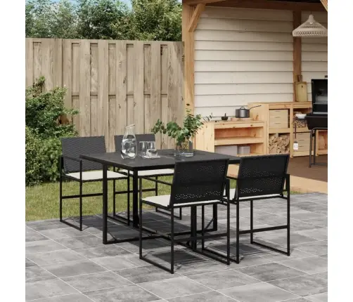 5-Daļīgs Dārza Mēbeļu Komplekts, Matrači, Melna Pe  Rotangpalma Vidaxl
