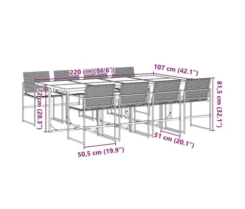 9-Daļīgs Dārza Mēbeļu Komplekts, Matrači, Melns, Pe Rotangpalma Vidaxl