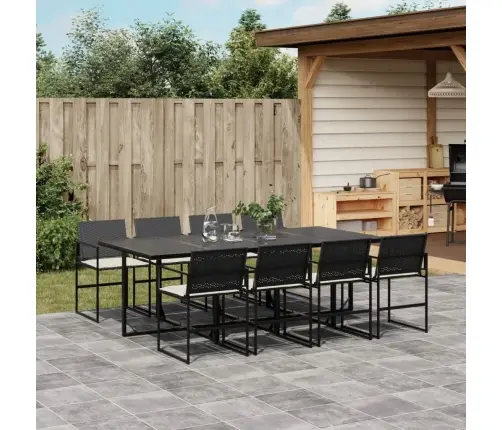 9-Daļīgs Dārza Mēbeļu Komplekts, Matrači, Melns, Pe Rotangpalma Vidaxl