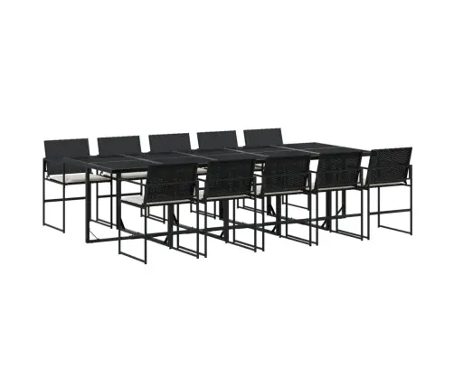 11-Daļīgs Dārza Mēbeļu Komplekts, Matrači, Melna Pe Rotangpalma Vidaxl