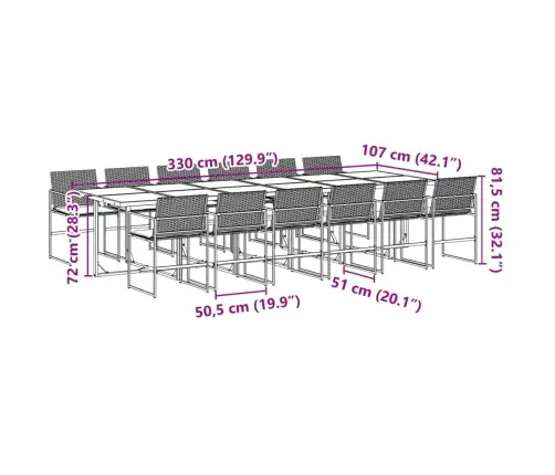 13-Osaline Aia Söögimööbli Komplekt Patjadega, Must, Pe-Rotang