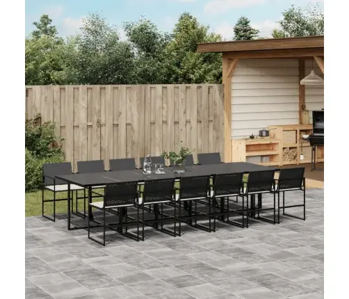 13-Osaline Aia Söögimööbli Komplekt Patjadega, Must, Pe-Rotang
