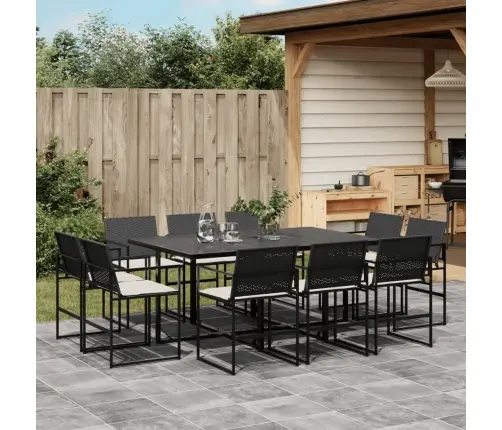 11-Daļīgs Dārza Mēbeļu Komplekts, Matrači, Melna Pe Rotangpalma Vidaxl