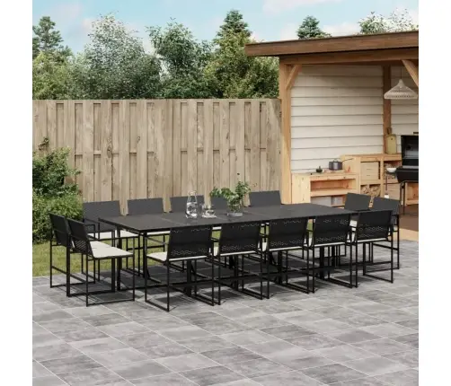 15-Osaline Aia Söögimööbli Komplekt Patjadega, Must, Polürotang