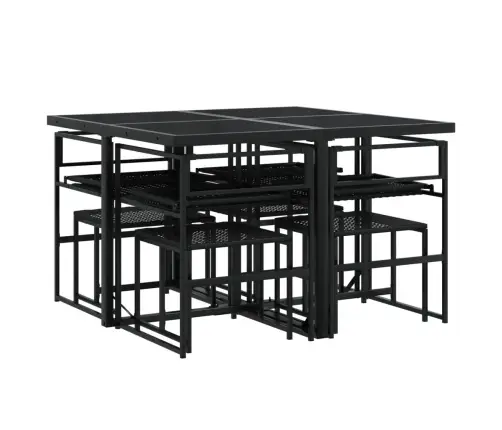 9-Daļīgs Dārza Mēbeļu Komplekts, Matrači, Melns, Pe Rotangpalma Vidaxl