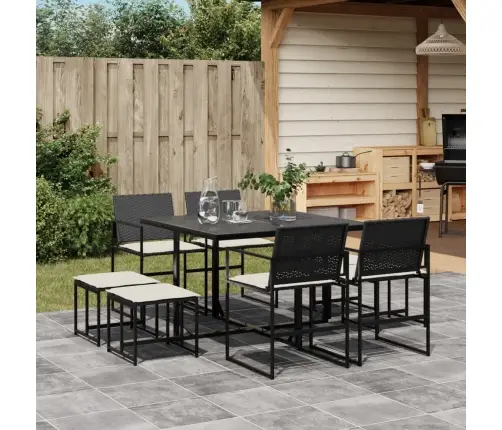 9-Daļīgs Dārza Mēbeļu Komplekts, Matrači, Melns, Pe Rotangpalma Vidaxl