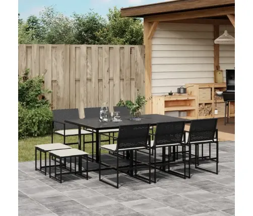 Sodo Komplektas Su Pagalvėlėmis, 11 Dalių, Juodas, Poliratanas