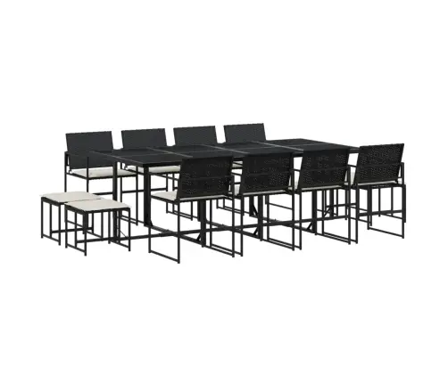 13-Daļīgs Dārza Mēbeļu Komplekts Ar Matračiem, Melns Pe Vidaxl