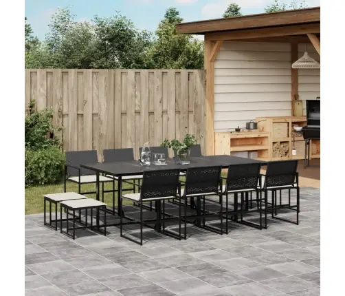 13-Daļīgs Dārza Mēbeļu Komplekts Ar Matračiem, Melns Pe Vidaxl