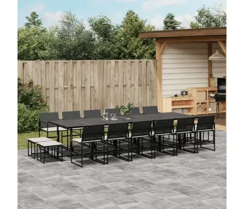 Sodo Komplektas Su Pagalvėlėmis, 17 Dalių, Juodas, Poliratanas