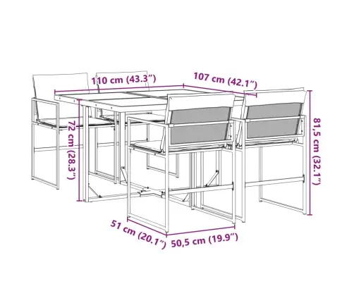 5-Daļīgs Dārza Mēbeļu Komplekts Ar Matračiem, Melns Tekstilēns Vidaxl