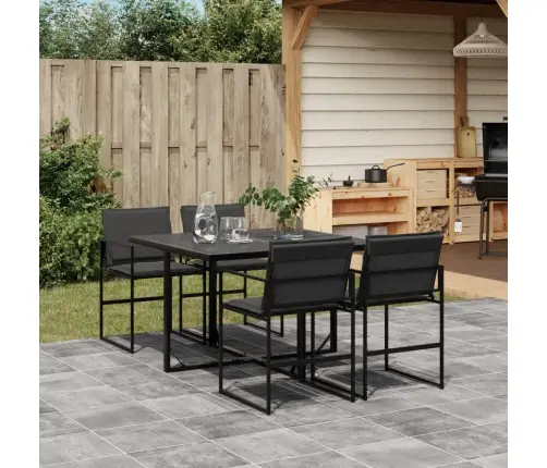 5-Daļīgs Dārza Mēbeļu Komplekts Ar Matračiem, Melns Tekstilēns Vidaxl