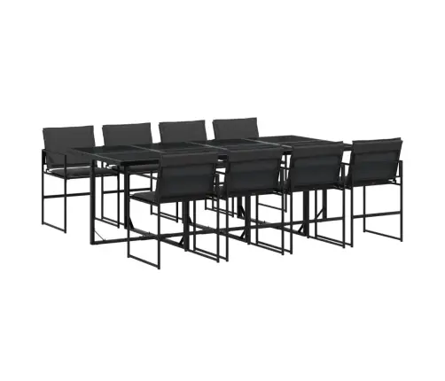 9-Osaline Aia Söögimööbli Komplekt Patjadega, Must, Tekstileen