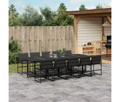 11-Daļīgs Dārza Mēbeļu Komplekts Ar Matračiem, Melns Tekstilēns Vidaxl