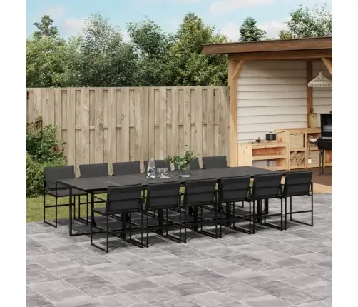 13-Daļīgs Dārza Mēbeļu Komplekts Ar Matračiem, Melns Tekstilēns Vidaxl