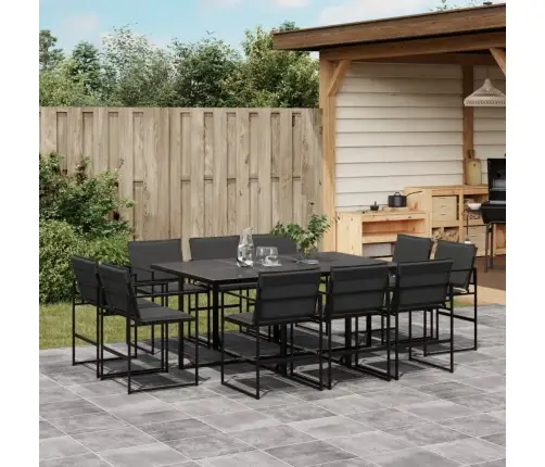 11-Daļīgs Dārza Mēbeļu Komplekts Ar Matračiem, Melns Tekstilēns Vidaxl