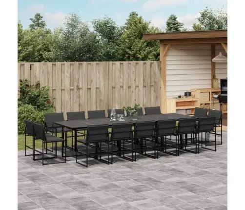 17-Osaline Aia Söögimööbli Komplekt Patjadega, Must, Tekstileen