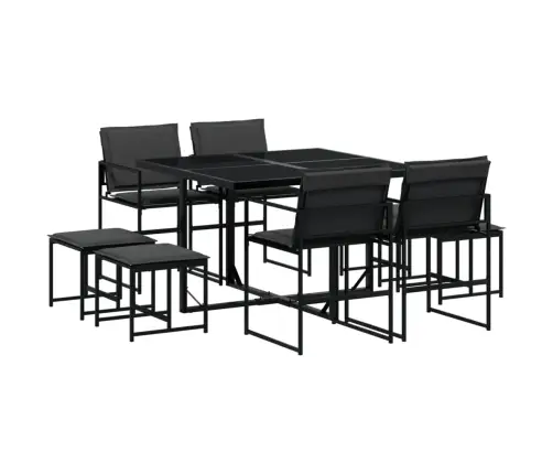 9-Osaline Aia Söögimööbli Komplekt Patjadega, Must, Tekstileen