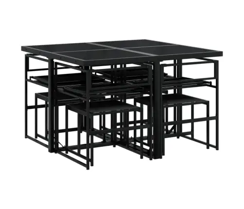 9-Osaline Aia Söögimööbli Komplekt Patjadega, Must, Tekstileen