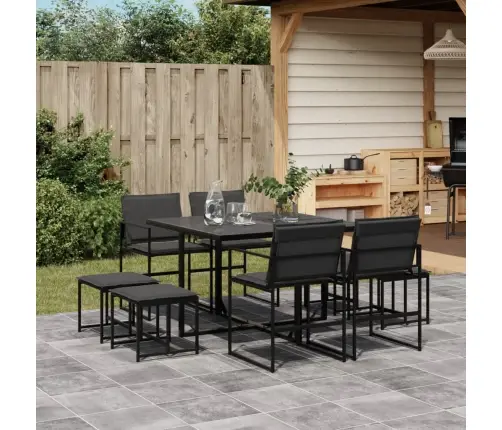 9-Osaline Aia Söögimööbli Komplekt Patjadega, Must, Tekstileen