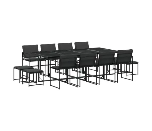13-Daļīgs Dārza Mēbeļu Komplekts Ar Matračiem, Melns Tekstilēns Vidaxl
