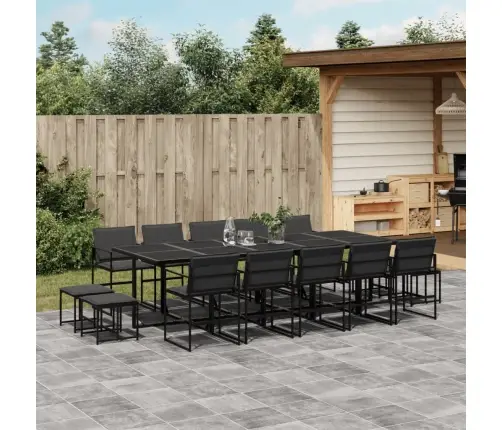 15-Daļīgs Dārza Mēbeļu Komplekts Ar Matračiem, Melns Tekstilēns Vidaxl