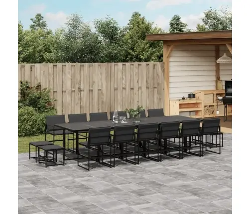 17-Osaline Aia Söögimööbli Komplekt Patjadega, Must, Tekstileen