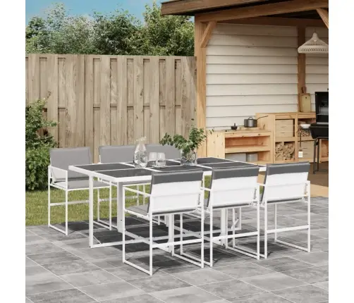 7-Osaline Aia Söögimööbli Komplekt Patjadega, Valge, Tekstileen