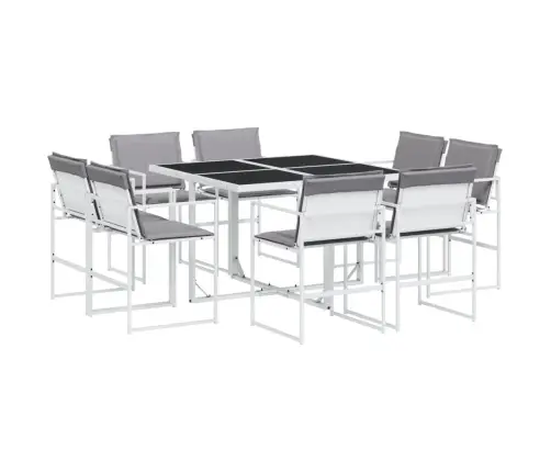 9-Osaline Aia Söögimööbli Komplekt Patjadega, Valge, Tekstileen